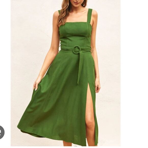 Dress Forum Green Sleeveless Linen Blend Buckle Dress - Picture 5 of 9